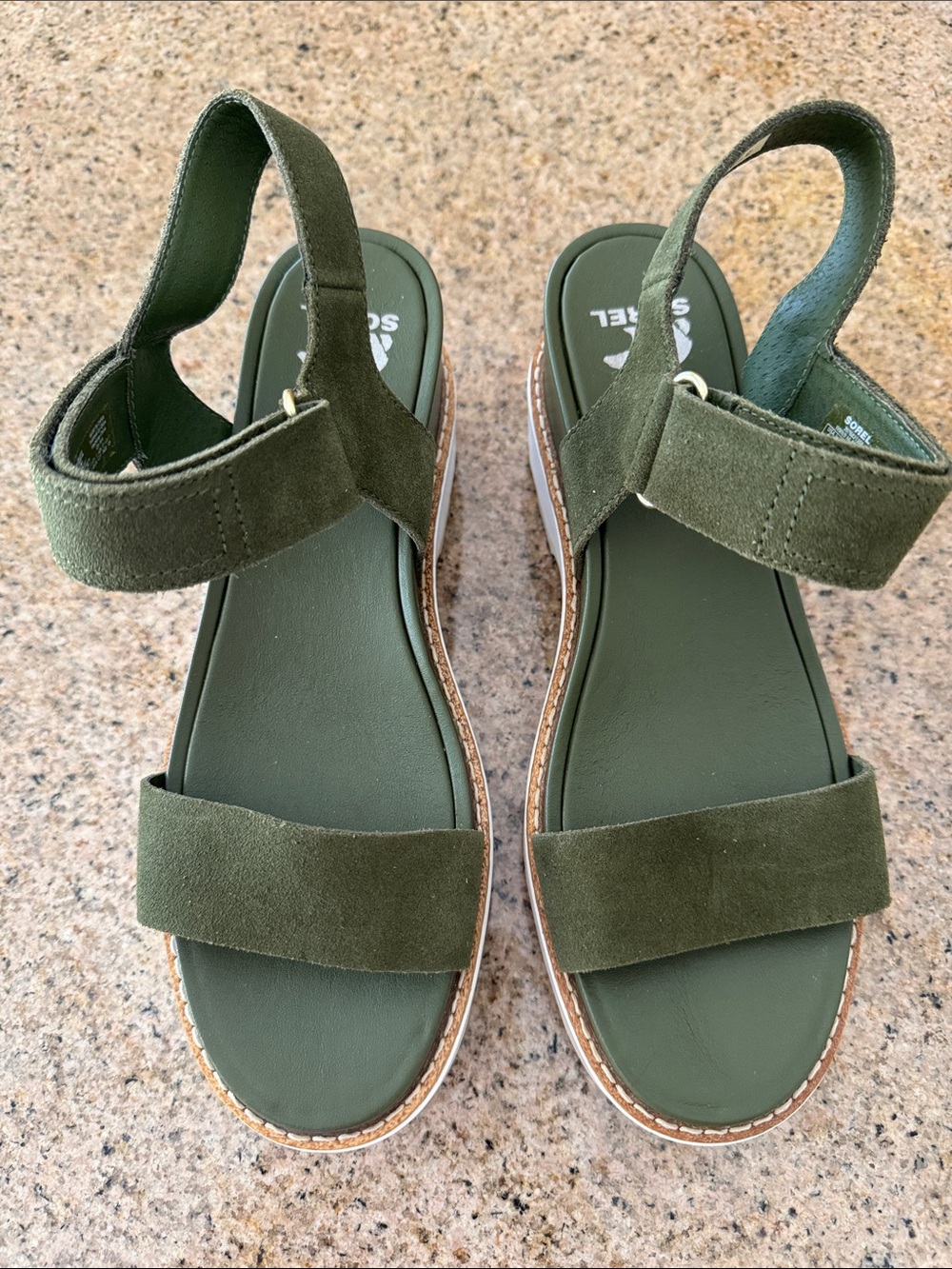 Sorel Olive Green Suede Platform Slingback Sandals NEW no box - Picture 3 of 9